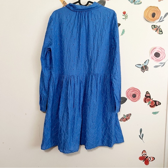 J. Crew Eyelet Blue Long-Sleeve Shirt Dress 10 - Picture 5 of 10